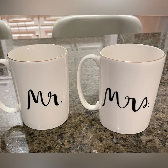 Kate Spade New York Lenox White Porcelain Mugs Set of 2 Gold rim, 12 oz Mr Mrs - Picture 8 of 8